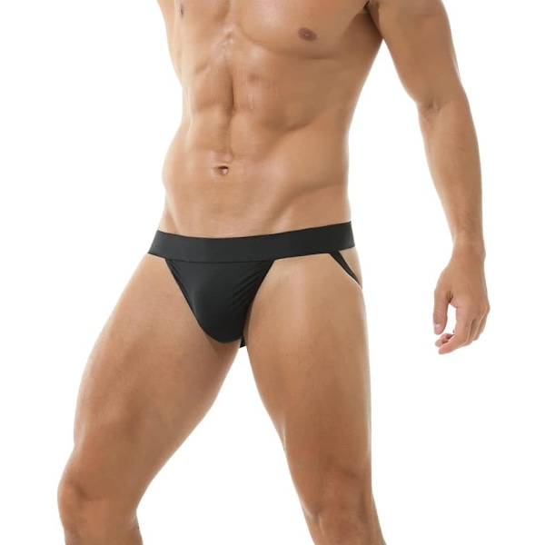 2025 Senaste Modell Herr Jockstrap Stretchig Nylonficka Träningsprestanda Atletiska Stöd för Män Svart Stor