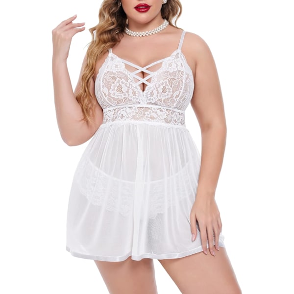 2025 Senaste Modell Dam Plus Size Underkläder Spets Babydoll Klänning Mesh Chemise Exotiska Sovkläder Sexig Negligé