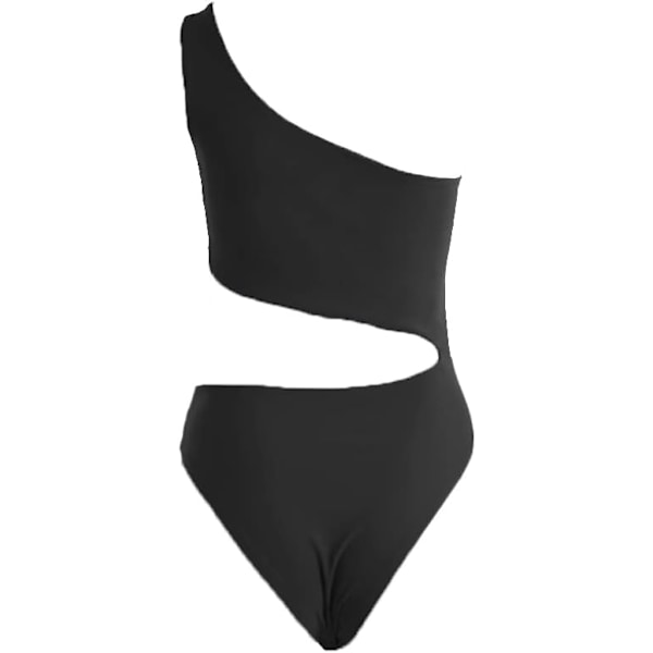 Utskuren baddräkt för damer, sexig one shoulder högt skuren baddräkt bikini svart stor