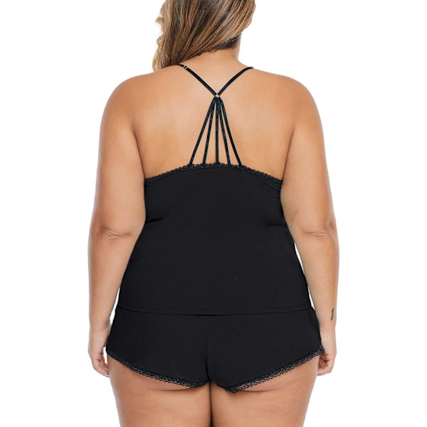 2025 Senaste Modell Dam Plus Size Pyjamas Cami Shorts Set Nattkläder Sexiga Spetsunderkläder Sovkläder Svart X-Large