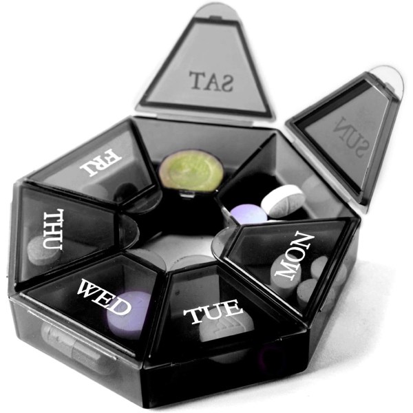 7-sidig bärbar tablettbox Medicinplanerare S- case Black