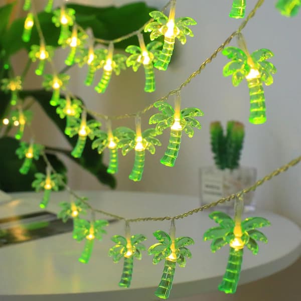 -palm tree string, 3 m, 20 LED, 3D crystal, green palm trees, battery-operated light string, summer string for Hawaiian party, summer parties, beach