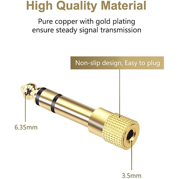 2 stycken HQ ljudjackadapter 6,35 mm jackkontakt till 3,5 mm