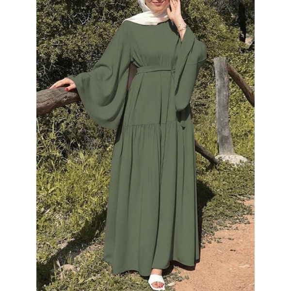 Muslimsk casual : ren färg med hornärmar och bälte green 2XL