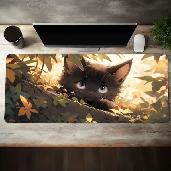 Sød katte skrivebordsmåtte, stor skridsikker musemåtte til computer (300 x 700 x 2 mm)