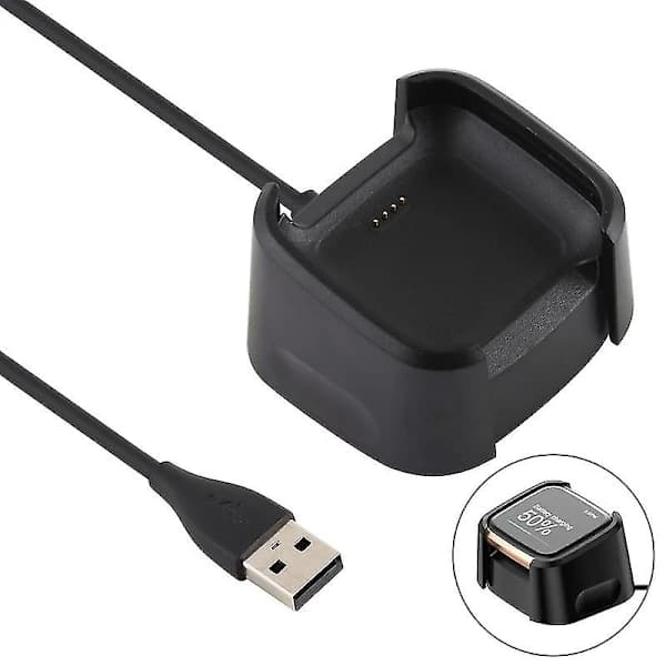 Til Fitbit Versa 2 Oplader Dockingstation Base Stand Holder med 1m Opladerkabel (Sort)