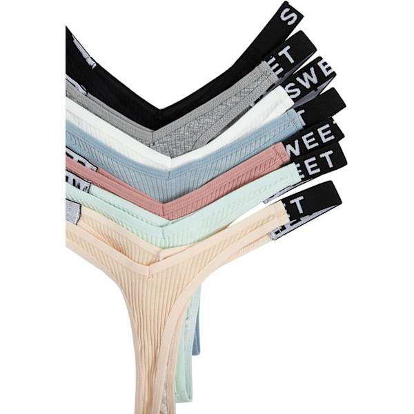 2025 Senaste Modell Dam 7-pack G-string Trosor Cheeky Låg Midja Bokstavstryck Tejp Underkläder Paket Trosor Kalsonger Flerfärgade Medium