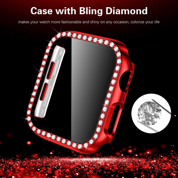 Hårt case för Apple Watch 44Mm, Bling Diamonds med skärmskydd Red 2 44mm
