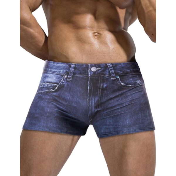 2025 Senaste Modell Herr Badbyxor Denimtryck Strandbadkläder Baddräkt Bikini Trosor Indigo X-Large