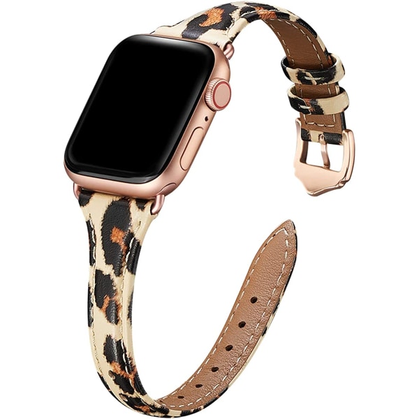 Läderband kompatibelt med Apple Watch Band 38mm 40mm Leopard/RoseGold 38mm 40mm 41mm