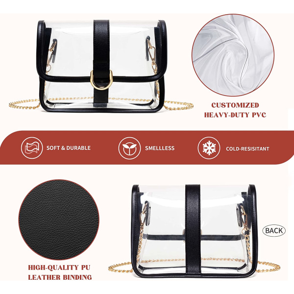 Genomskinlig handväska - genomskinlig påse godkänd genomskinlig Crossbody-väska present Black