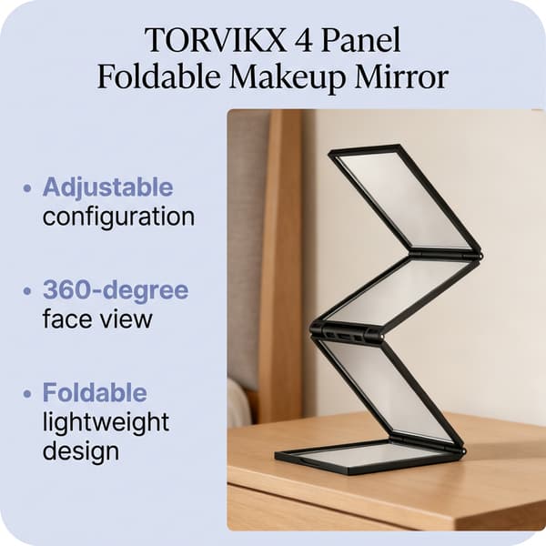 Firesidet foldbart makeup-spejl, hverdags foldbart makeup-spejl, enkelt og bærbart makeup-spejl med 4 paneler.