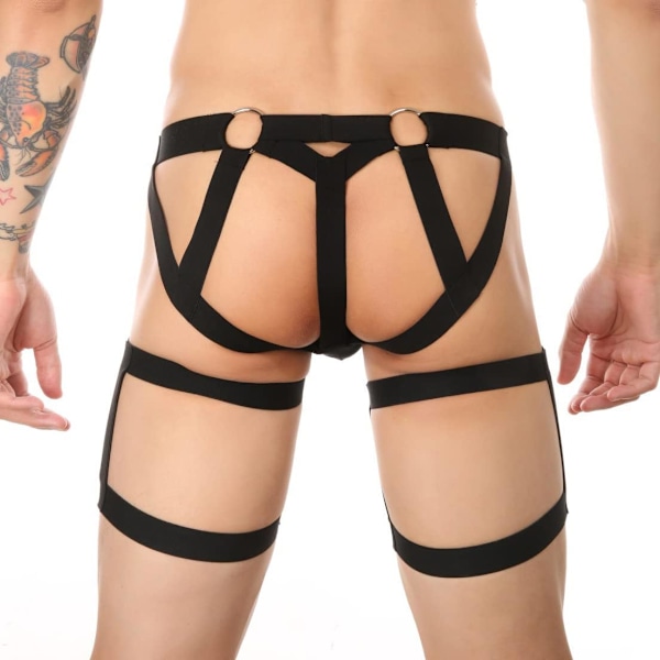 2025 Senaste Modell Herr Atletisk Jockstrap Underkläder Utskuren Låg Midja Strappy Cutout Bikini Jock Strap Rave Underbyxor med Benband Blac