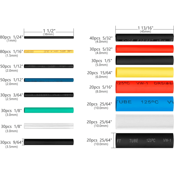 580 st krympslangar, kabelhölje, kabeltråd (6 färger 11 storlekar)