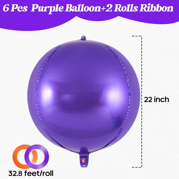 Metalliska lila runda ballonger, 6 st stora lila folie 4D ballonger, 0403 |  Fyndiq