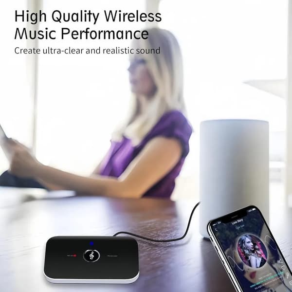 2-i-1 Bluetooth-sender og -mottaker, trådløs hjelpelydsenderadapter 3,5 mm