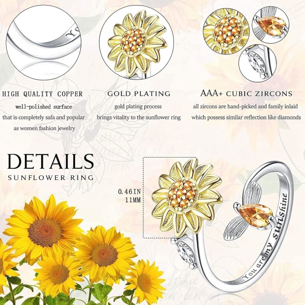 925 Sterling Silver Anxiety Rings Set - Star Moon Butterfly Flower Justerbara Ringar