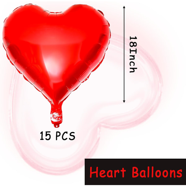 15 st Alla hjärtans dag ballonger, 45 cm hjärtformade folieballonger, röda kärleksballonger för födelsedagsfest Alla hjärtans dag dekorationer (röd)