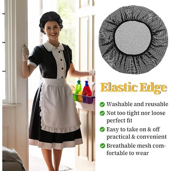 6 kockmössor, unisex, elastiska köksmössor, hårnät för matservering, svart