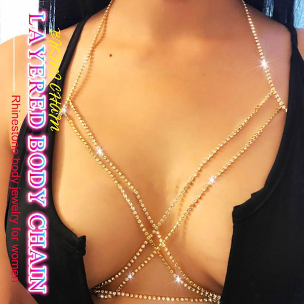 2025 Senaste Modell Strass Kroppskedja Smycken Guld BH Smycken Bling Plus Size Kroppskedjor för Kvinnor Guld