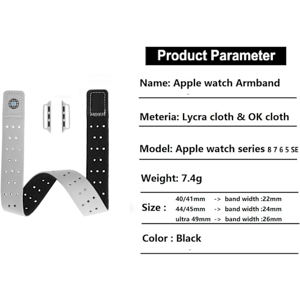 2025 Senaste Modell Healthcare Edition Armband - Elastiskt och Andningsbart Silver-Svart Lycra Armband för Apple Watch 40/41/42mm