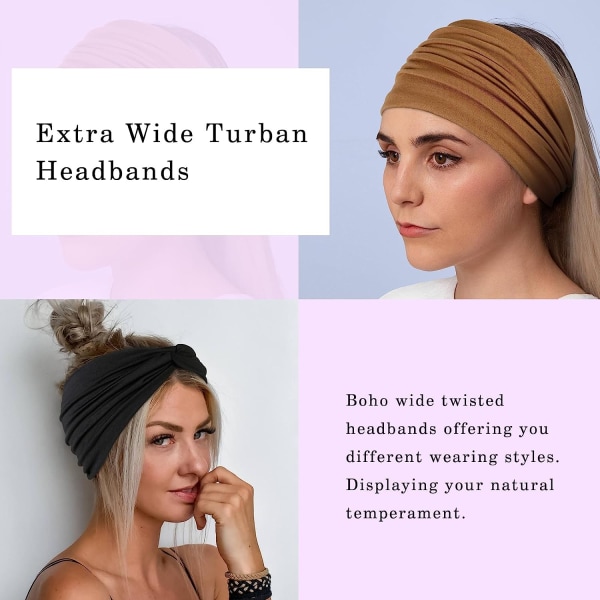 Bred pannband för kvinnor, extra L turban pannband Boho Brightblossom