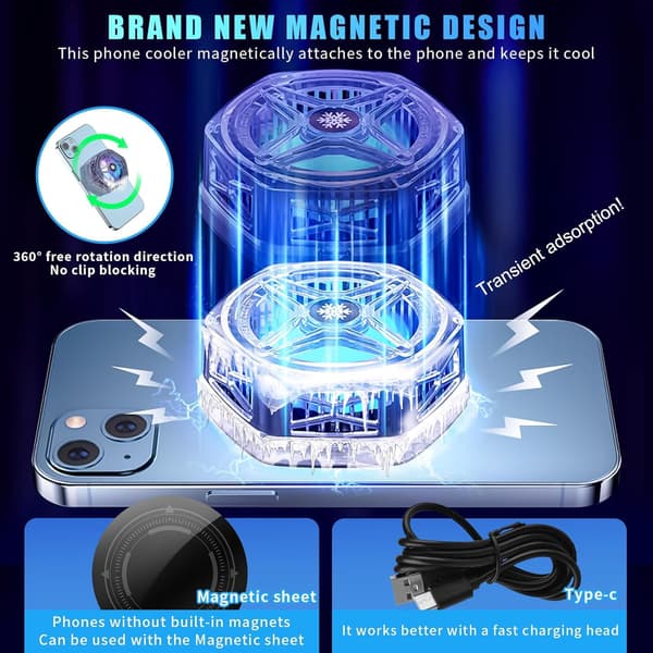 2025 Seneste Model Telefonkøler til Gaming Streaming Radiator Køleventilator med LED-display Halvleder Køling til iPhone Android Kompatibel