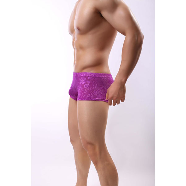 2025 Senaste Modell Herr Spetsunderkläder Sexiga Boxertrosor Meshbyxor Mjuka Bikini Andningsbara Cheeky Underbyxor Bulpåse för Män Lila