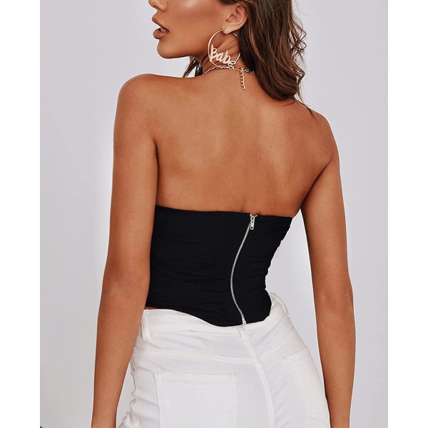 Dam Mesh Bustier Strapless Öppen rygg Crop Top Zip Back Black S