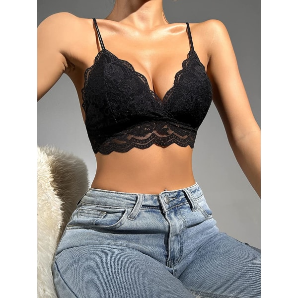 Kvinnors PU Läder V-hals Spaghetti Rem Cami Crop Top Pure Solid Black M