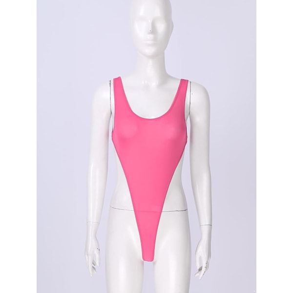 Dam Vuxen Högt Skuren String Bikini Bodysuit Nattkläder En Del Monokini Baddräkt Hot Pink One Size