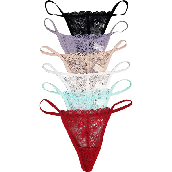 6-pack sexiga G-string-trosor i spets med blommor L266 XL