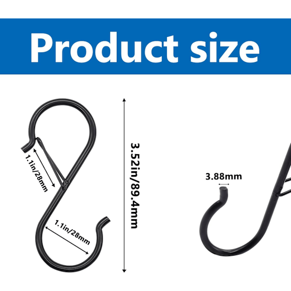 10 st 3,5 tum svarta kraftiga S-formade krokar