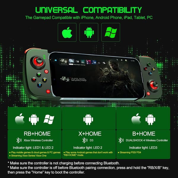 2025 Seneste Model Telefoncontroller til iPhone/Android Understøtter Telefoncover, Mobil Gaming Controller med Ergonomisk Design - Trådløs Gamepad