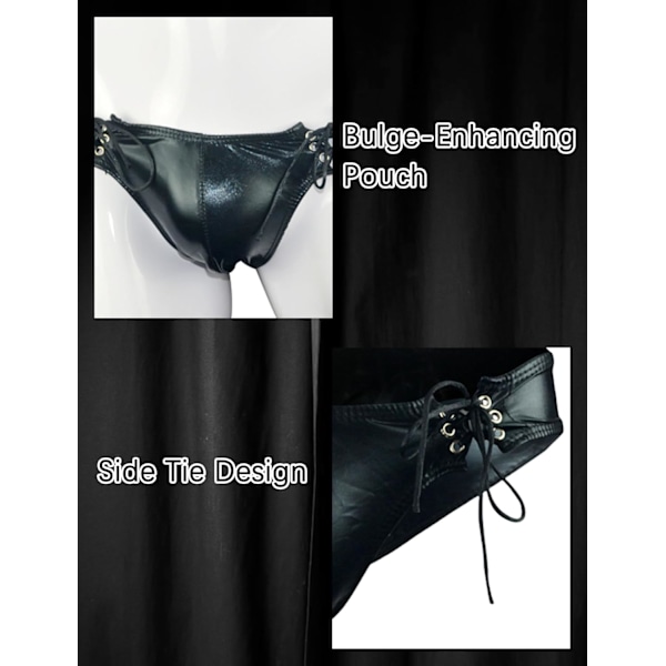 2025 Senaste Modell Herr Jockstrap Konstläder Tanga Kalsonger G-String Låg Midja Påse Kalsonger Bulge Butt Flaunting Underkläder A-svart One Size