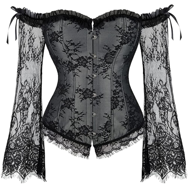 Korsetttoppar för kvinnor med ärmar, Bustier Overbust Lace Grey M