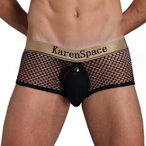 2025 Senaste Modellen Herr Kalsonger Bikini Sexiga Underkläder Nattklubbs Trosor med Tryckknapp Svart Mesh Stor