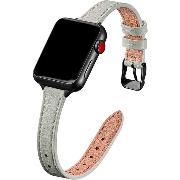 Smala läderband som är kompatibla med Apple Watch Band 38 mm Gray with Black 42mm/44mm/45mm/49mm