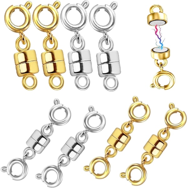 Magnetiska Halsbandsspännen Dubbla och Stängningar Halsband Förlängnings Spänne, Magnetiskt Smyckespänne Guld och Silver (8-pack)