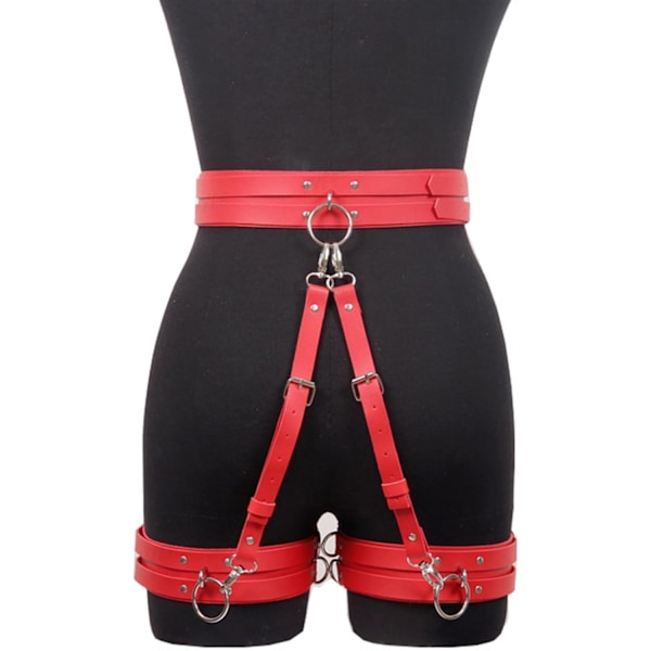2025 Senaste Modell Kvinnor Punk Bälten PU Läder Kroppskedja Midjebälte BDSM Underkläder Bondage Sele Underkläder Bondage Strumpeband Röd