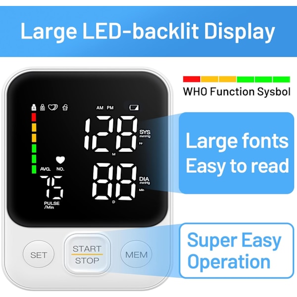 2025 Senaste Modell Blodtrycksmätare Överarmsmaskin Sphygmomanometer Exakt Justerbar Manuell BP Manschett Kit LED Bakgrundsbelyst Display