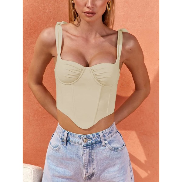 Kvinnors sexiga korsett crop top knyta upp axel asymmetrisk Khaki L