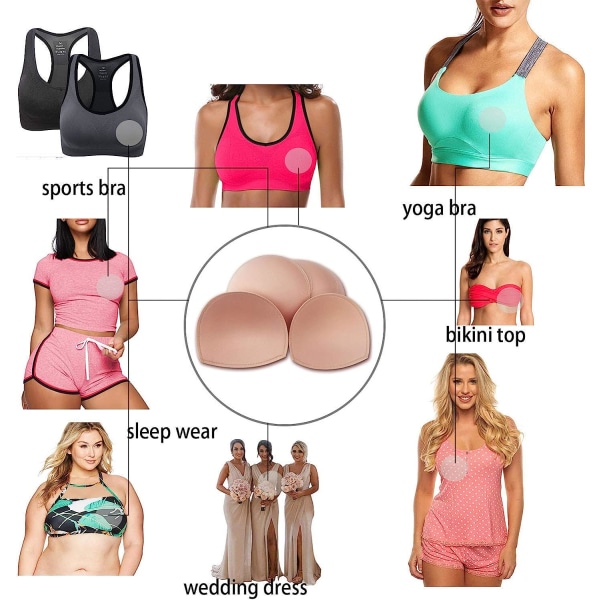 3 par sydda BH-inlägg för damers sport- och yogabh Beige-semicircle D CUP