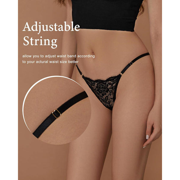 2025 Senaste Modell Spets G-string Trosor för Kvinnor Justerbara Sexiga Låg Midja Underkläder Andningsbara T-back Trosor 3-pack 3p03 (Bl
