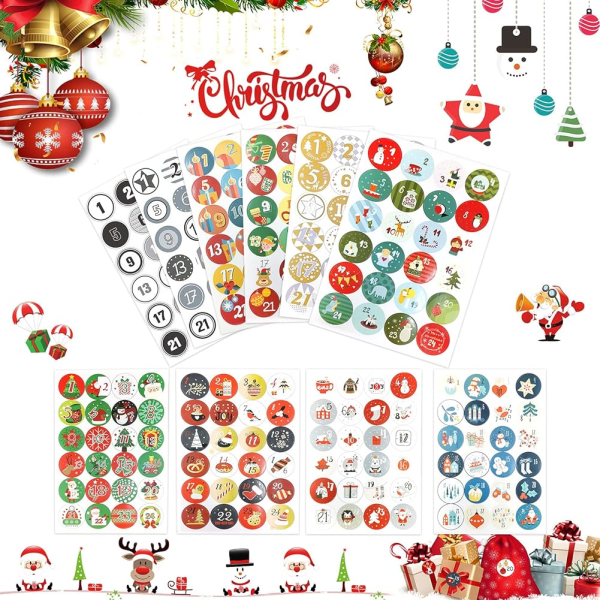 10x24 st julgåvostickers, julkalender-stickers