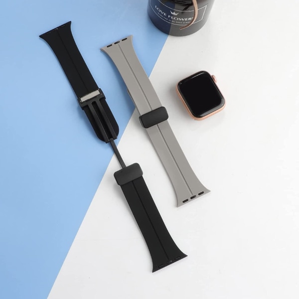 Silikon sportband kompatibelt med Apple Watch 38mm 40mm Black 42mm/44mm/45mm/49mm