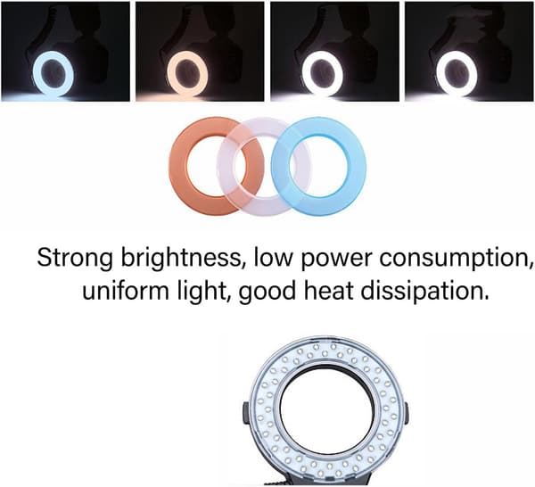 2025 Seneste Model LED Makro Ring Blitzlys, 48 LED Ringe Lys med LCD-display, Makro Ringe Lys med Strømstyringsadapter til DSLR