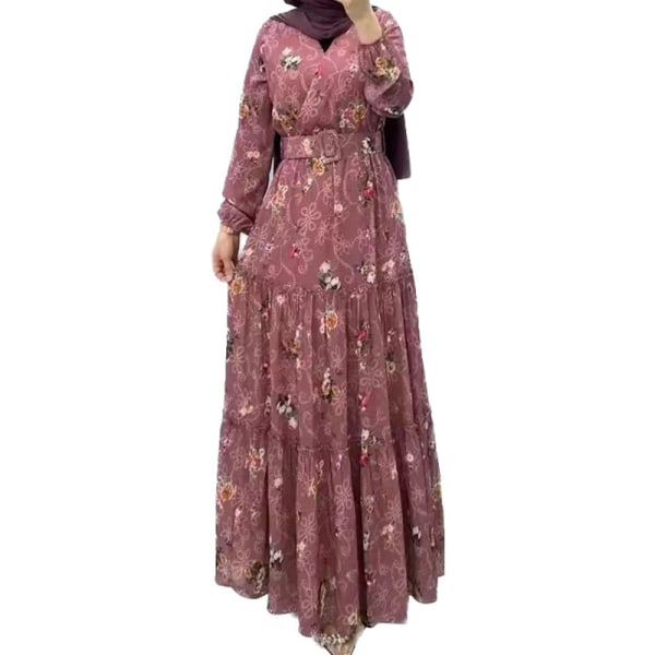 Mode muslimer blomma talande klänning purplish red L