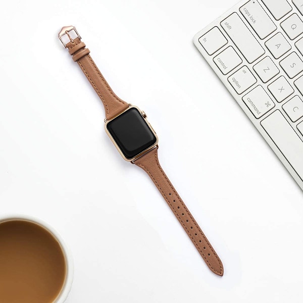 Läderband Kompatibla med Apple Watch Band 38mm 40mm Brown/Gold 42mm 44mm 45mm 49mm