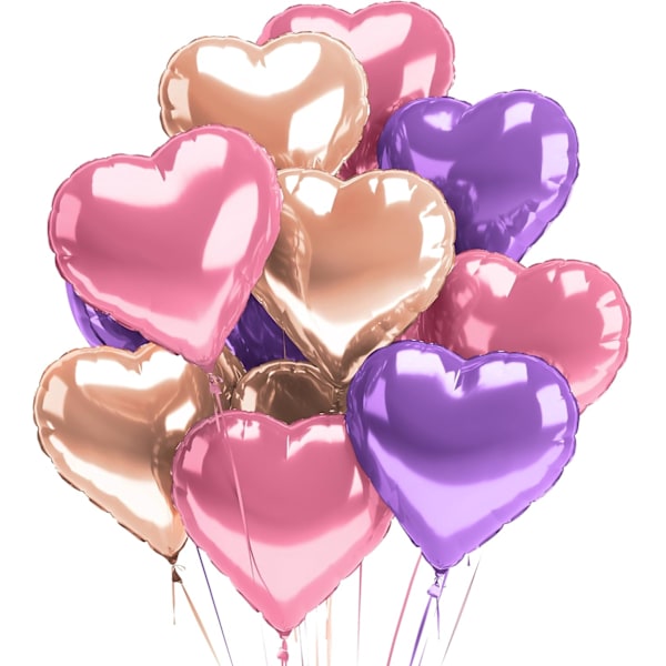 Pärl Lila Rosa Hjärtballonger 12-pack - Alla Hjärtans Dag Hjärtformad Ballong - Mylar Lila Rosa Roséguld Vita Foliedekorationer